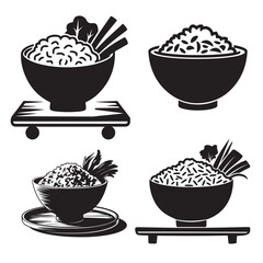 set of black bowls with chopsticks