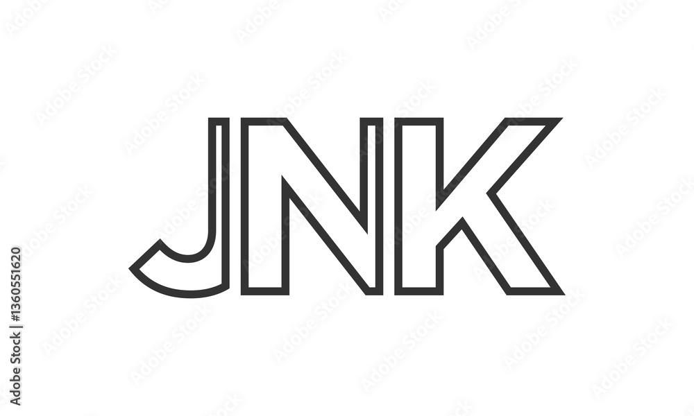 Poster JNK logo design template with strong and modern bold text. Initial based vector logotype featuring simple and minimal typography. Trendy company identity.