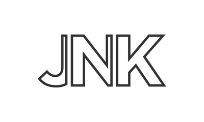 JNK logo design template with strong and modern bold text. Initial based vector logotype featuring simple and minimal typography. Trendy company identity.