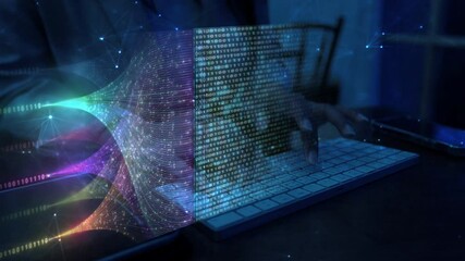 Analyst is using data science and big data technology. Data scientist computing, analysing and visualizing complex data set on computer.Data mining, artificial intelligence, machine learning,