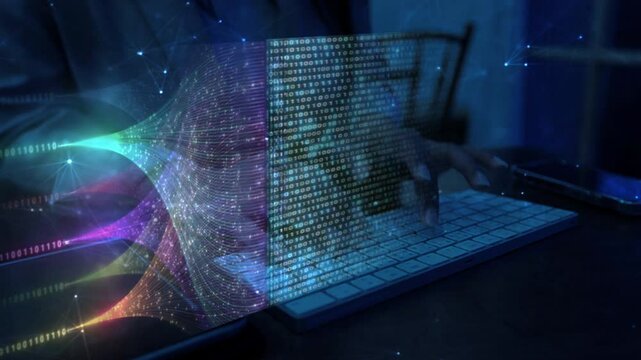 Analyst is using data science and big data technology. Data scientist computing, analysing and visualizing complex data set on computer.Data mining, artificial intelligence, machine learning,