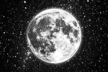 Fototapeta premium The moon glows with intense brightness, set against a backdrop of countless shimmering stars in the cosmic void