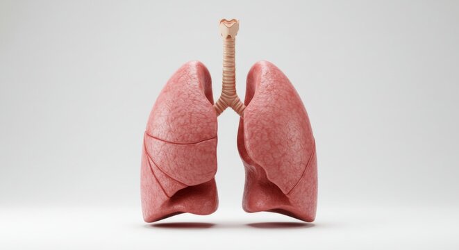 Human respiration concept with realistic anatomical lung model on white background