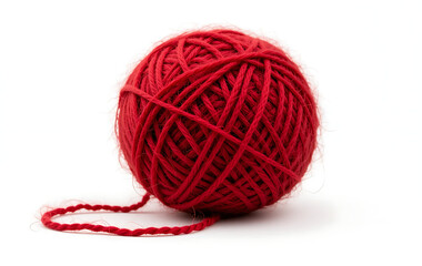 Close up Red woolen yarn ball isolated on white background