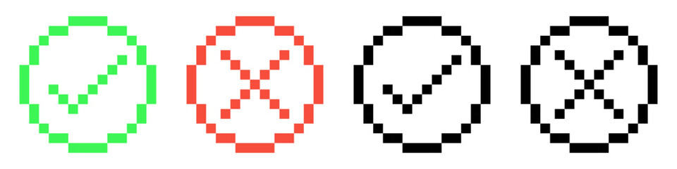 Checkmark And Cross Pixel Icons Set.Vector