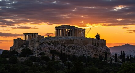 Silhouetted Parthenon at Sunset