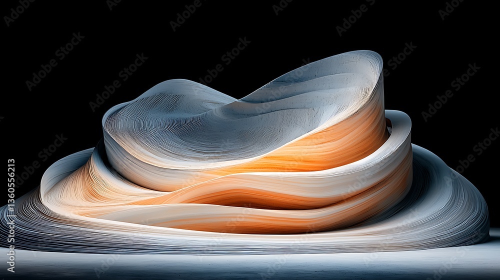 Poster abstract layered forms, swirling curves and soft hues