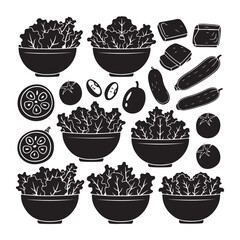  vegetable icons collection in solid black color