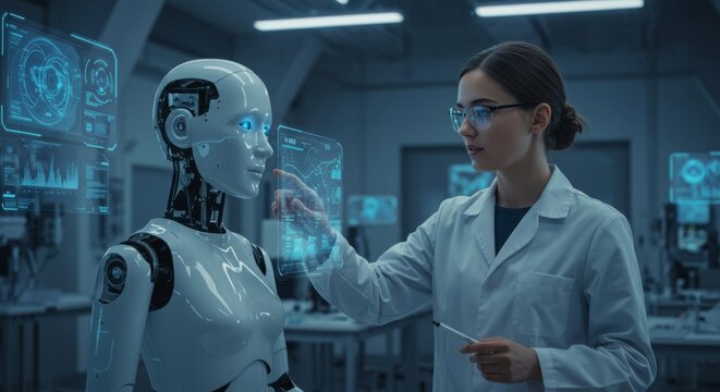 Futuristic human robot interaction in a laboratory setting for advanced technology concepts - Powered by Adobe