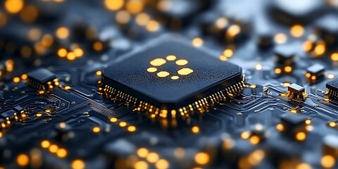 CPU Chip Circuit Board Closeup.