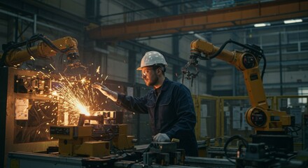 Fototapeta premium Industrial automation and robotics in modern manufacturing facility