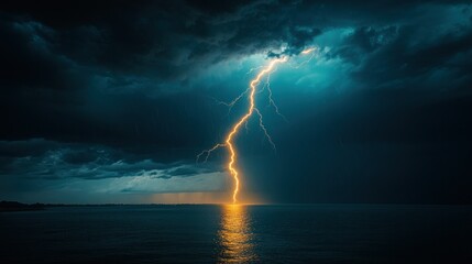 Powerful Lightning Strike Over Calm Water