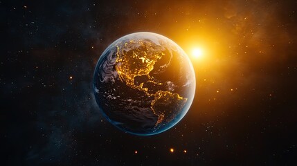 Fototapeta premium A gleaming Earth surrounded by a double helix DNA structure symbolizes the interconnectedness of life and the planet. 