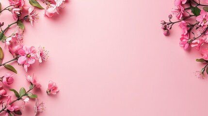 Fototapeta premium Beautiful Pink Flowers Spring Blossom Floral Frame Elegant Design Pretty Pastel Pink Background Romantic Wedding Invitation Card Template Feminine 