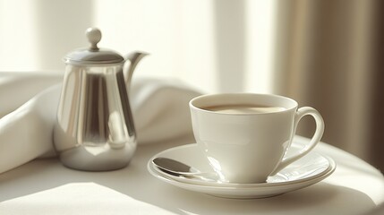 Fototapeta premium An espresso set with a white stackable cup and saucer