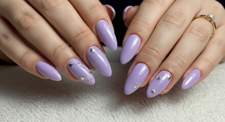 Elegant lilac manicure with star accents for nail art inspiration and fashion trends