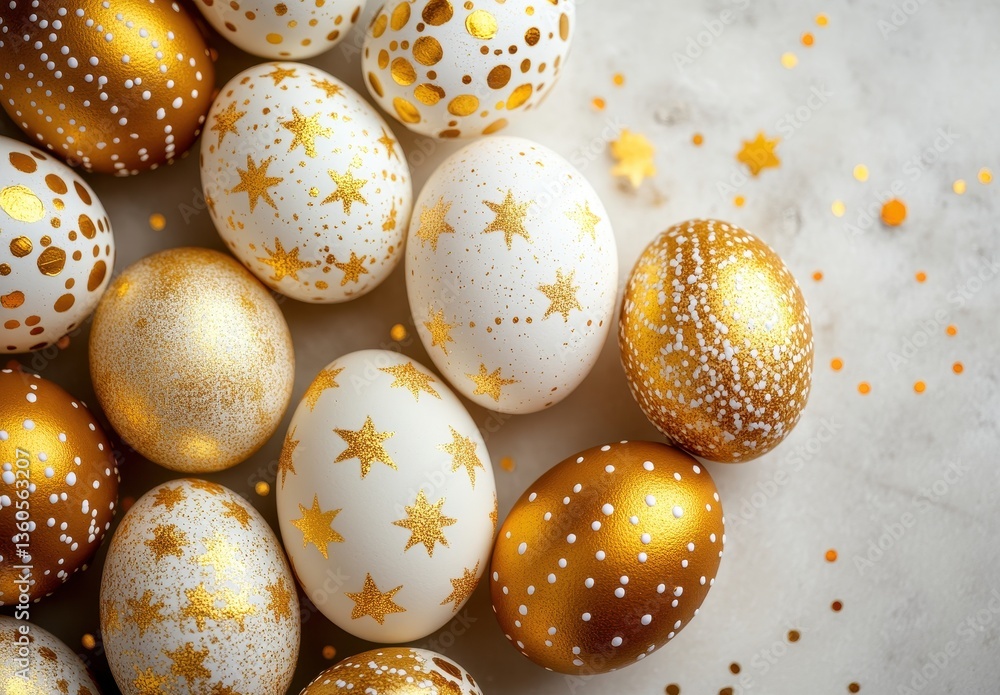 Poster elegant easter eggs with gold accents and decorative patterns on a light background creating a festi