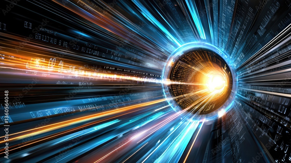 Poster high-tech cybersecurity background featuring glowing binary digits and fast digital connectivity.
