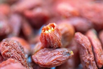 The goji berry, also known as wolfberry pinyin, is the sweet fruit of Lycium barbarum or Lycium chinense, two closely related species of thornbush in the nightshade family, Solanaceae