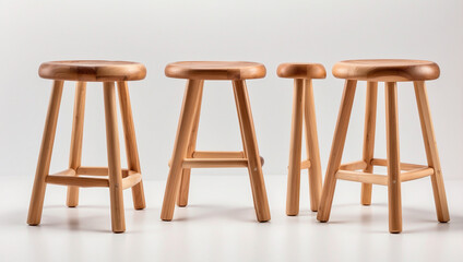 A Set of Stylish Wooden Stools Isolated on a White Background for Modern Interiors