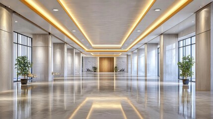 Obraz premium Large minimalistic parking basement with smooth concrete floors and dramatic lighting.