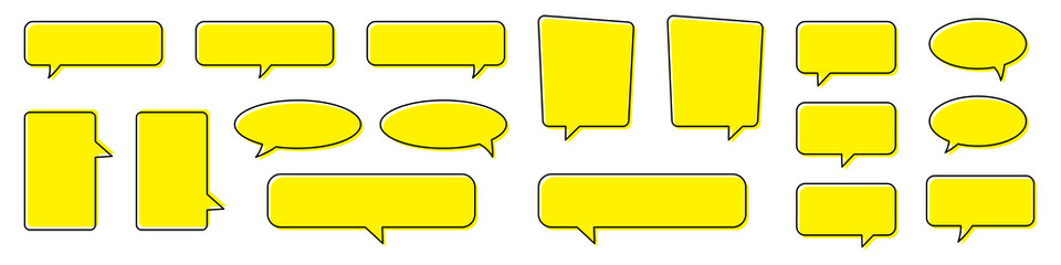 Blank yellow speech bubble, chat bubble, message box set. Yellow background quote speech bubble.
