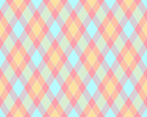 Delightful pastel diamond plaid pattern. Perfect for backgrounds, textiles, or whimsical designs.  Soft, cheerful colors evoke happiness and joy.