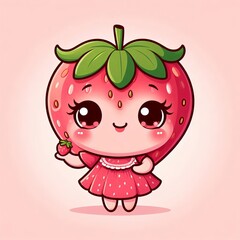 Adorable Kawaii Strawberry Character &ndash; Cute Fruit Cartoon Art