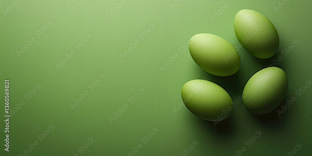 Aufkleber fresh green eggs on a smooth green surface creating a serene and harmonious composition for food or 