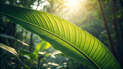 Banana leaf in sunlight in tropical forest