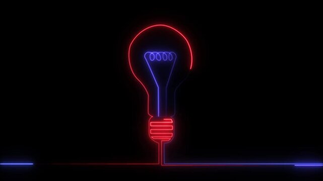 Glowing one line art idea inside light bulb icon. Electric light bulb shying animation.