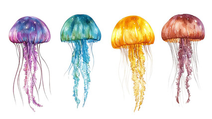 Jellyfish on white and black background with mushrooms, nature, and autumn forest elements