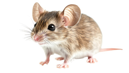 Gray rat on white background looking cute with tail and small fur, isolated in studio shot