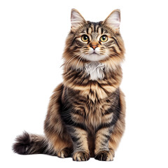 Fluffy Tabby Cat Sitting Gracefully Isolated on Transparent Background