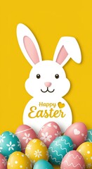 Obraz premium Happy easter bunny and colorful eggs design for greeting card or decoration