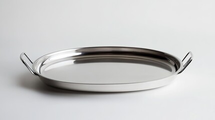A two-tier oval serving tray in stainless steel