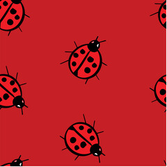 lady bug with flowers doodle kid drawing seamless pattern. Vector illustration