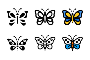 Butterfly icon set in glyph, line, and color styles representing freedom, transformation, and beauty in nature