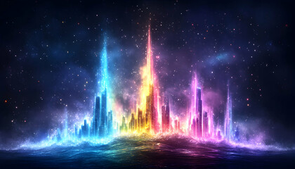 Neon Cityscape Reflecting in Water at Night