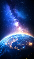Obraz premium Night Earth, Milky Way Galaxy, Space, Cosmic View