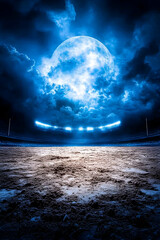 Night stadium under a dramatic full moon