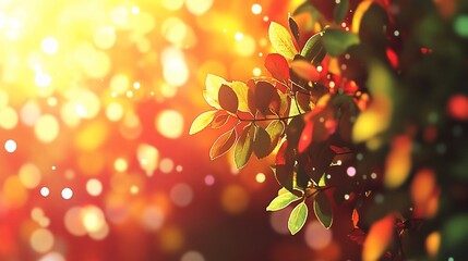 Obraz premium Enchanting interplay of light, foliage, and soft bokeh creating a warm scene