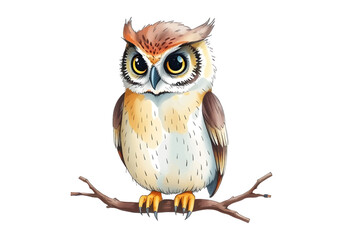 Cute owl in watercolour technique. Vector illustration.