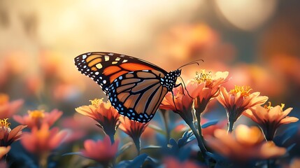 Sustainable garden landscape showcasing variety of native wildflower drought resistant grass pollinator friendly plant butterfly perched bright bloom soft focus background natural 