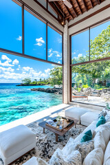 Oceanfront Living Room, Caribbean Villa View