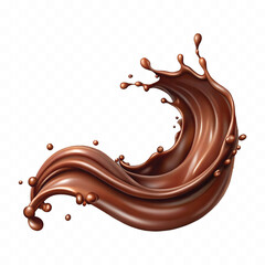 Realistic splash of chocolate juice or liquid chocolate in wave style isolated on white background 