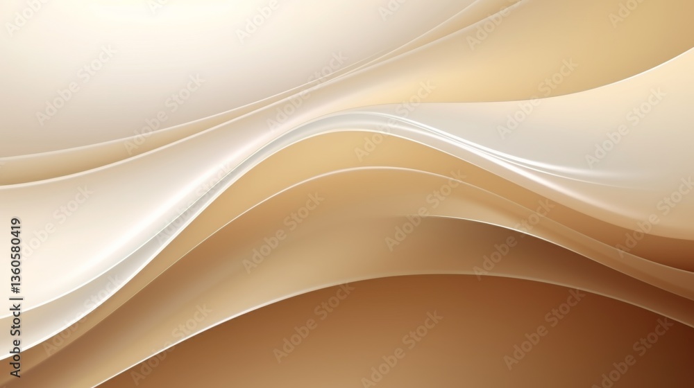 Poster elegant abstract background featuring shiny white and beige shapes with golden lines on cream canvas