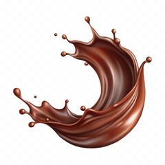 Realistic splash of chocolate juice or liquid chocolate in wave style isolated on white background 