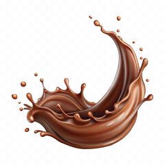 Realistic splash of chocolate juice or liquid chocolate in wave style isolated on white background 