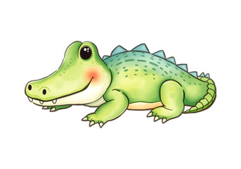 Fototapeta premium Cute little crocodile in watercolour technique. Vector illustration.